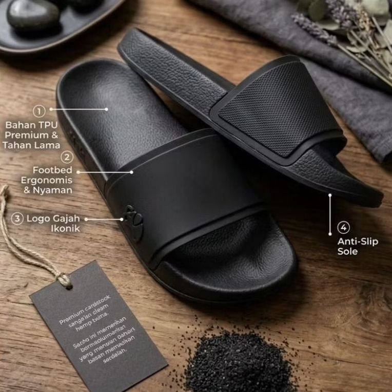 Sandal Slide Fipper Pria Wanita Hitam Polos | Sandal Santai Nyaman Anti Licin