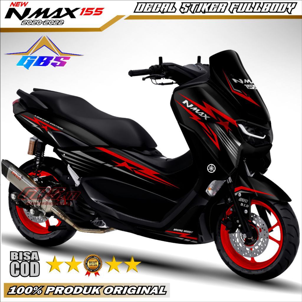Stiker Decal Motor NMAX 155 New 2020 2021 2022 2023 Full - Body List Bintang Merah Terlaris..
