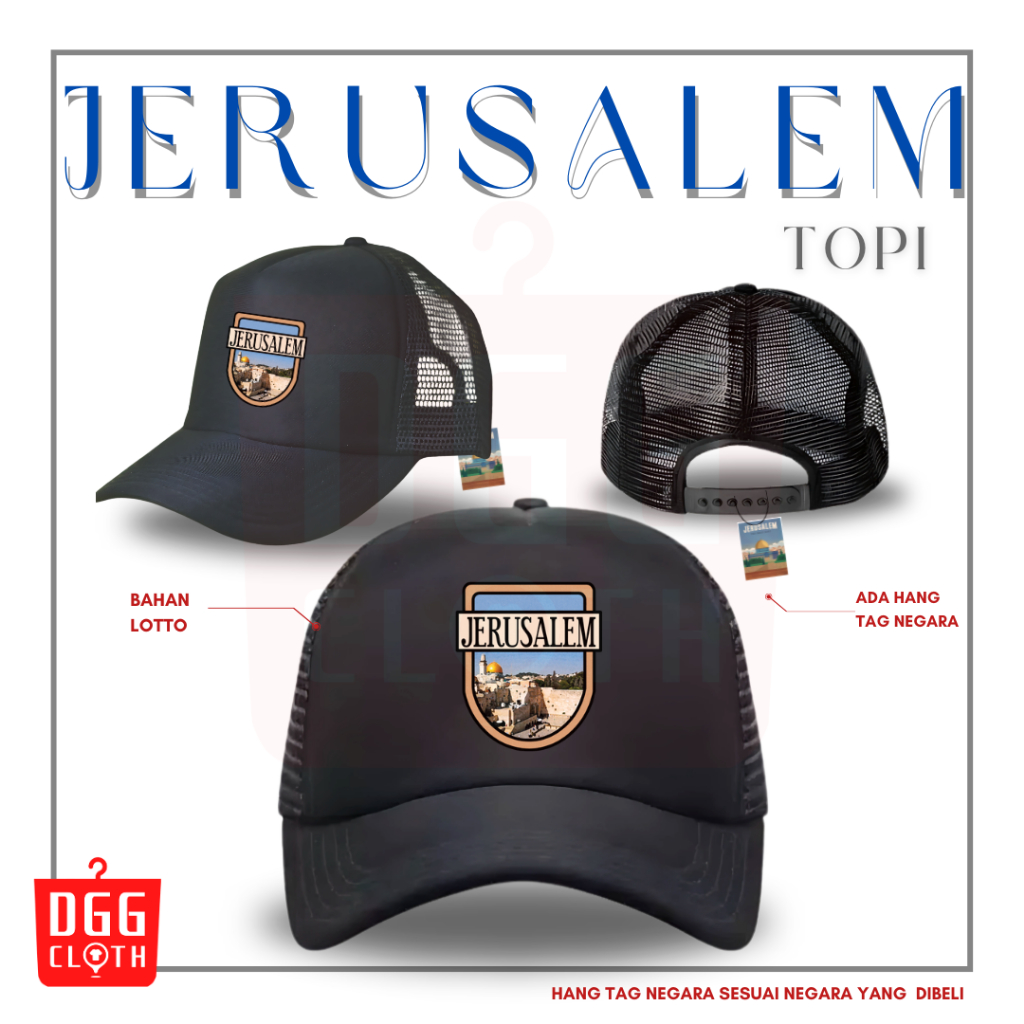 DGGCloth Topi Souvenir Negara Jerusalem  - Topi Trucker Oleh Oleh Jerusalem