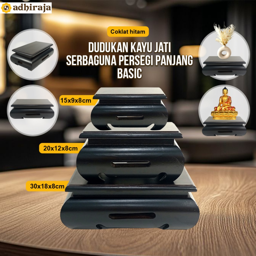 Tempat Alas Tatakan Dudukan kayu jati serbaguna persegi panjang model Basic hitam - 20x12x8cm