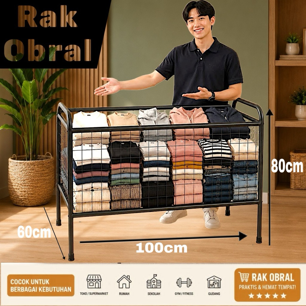 Keranjang Display Rak Obral 100cm Rak Baju Obral