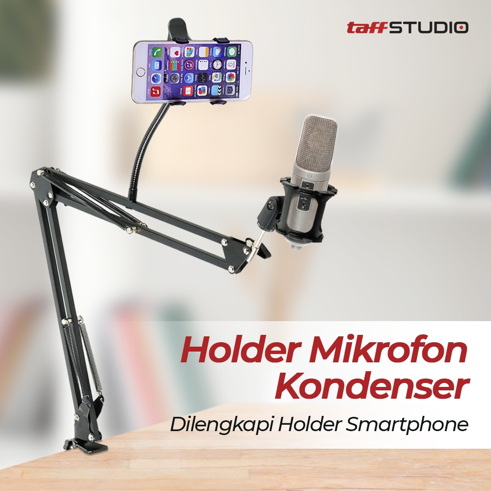 Holder Mikrofon Dengan Holder HP Smartphone - Lazypod Dengan Mic Holder - Lazypod Mic HP - Holder Mi