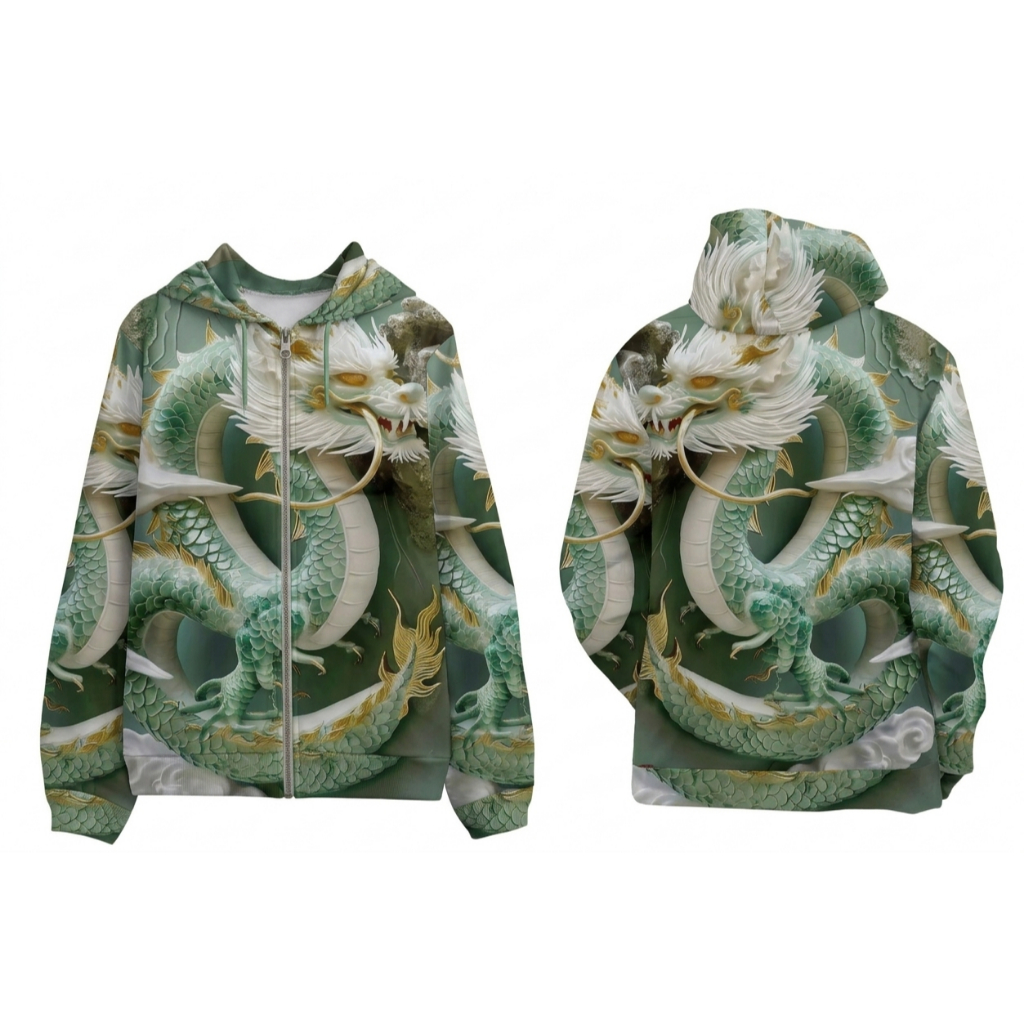 Jaket Parasut Printing Motif Menarik Desain Naga 3D Dargon Green Sage