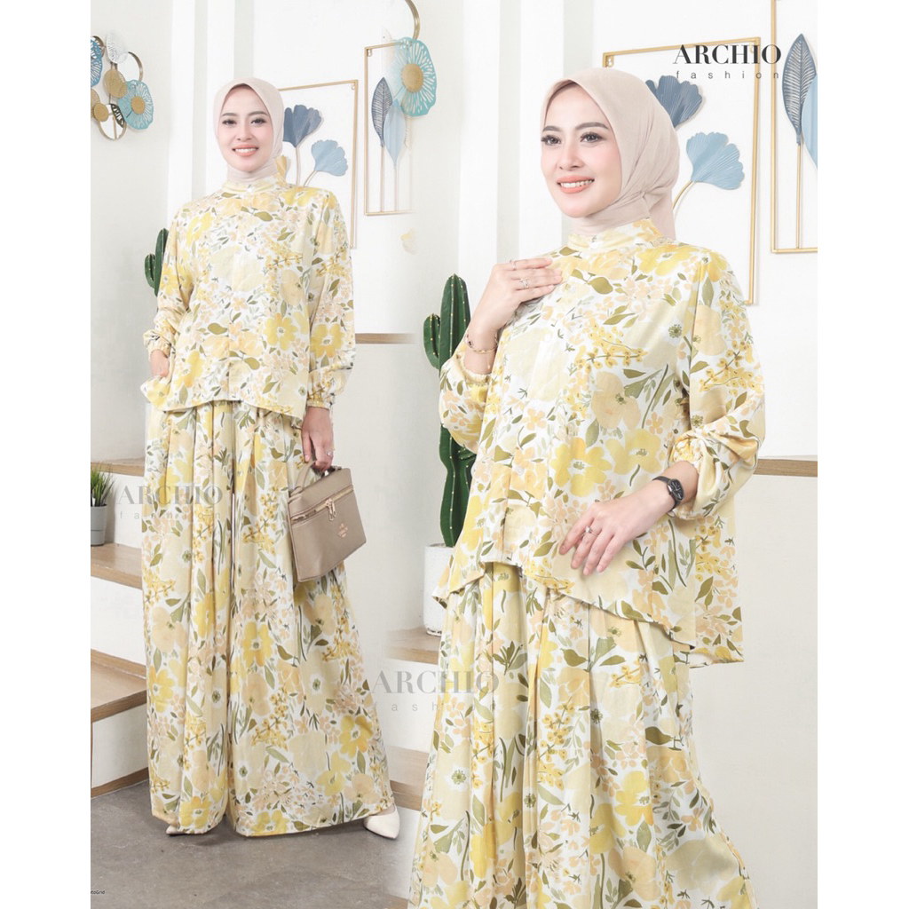 Raya Oneset Rayon Setelan Kulot Rayon import Setelan Wanita