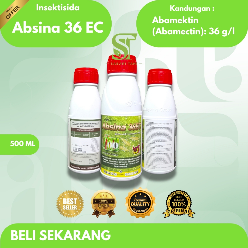ABSINA 36 EC 500ml Pembasmi Kutu Daun Bahan Aktif Abamektin Hitam Tinggi