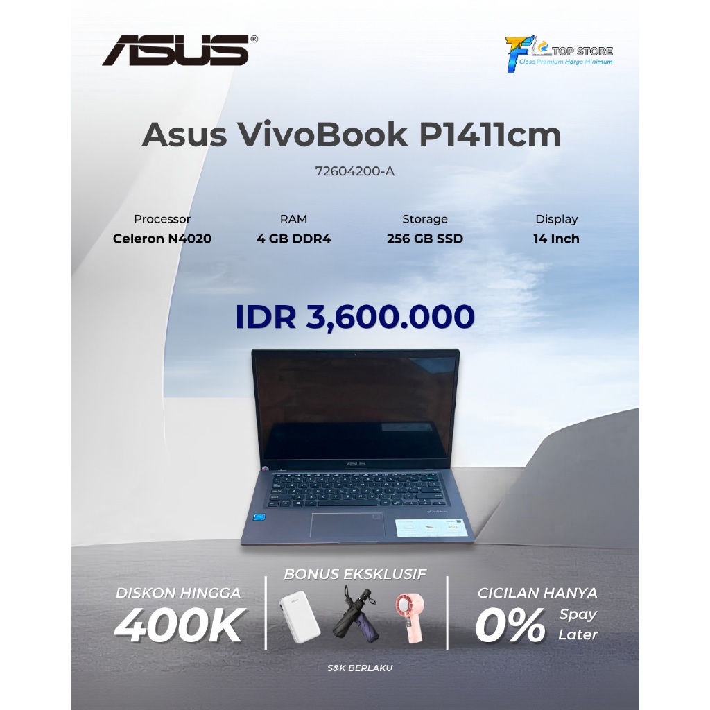 LAPTOP ASUS VIVOBOOK X415MA INTEL CELERON N4020 RAM 4 GB SSD 256 GB