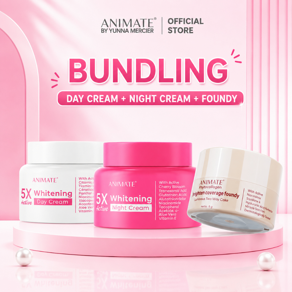 Bundling Animate 5x Active Whitening Day Cream & Night Cream + Foundy