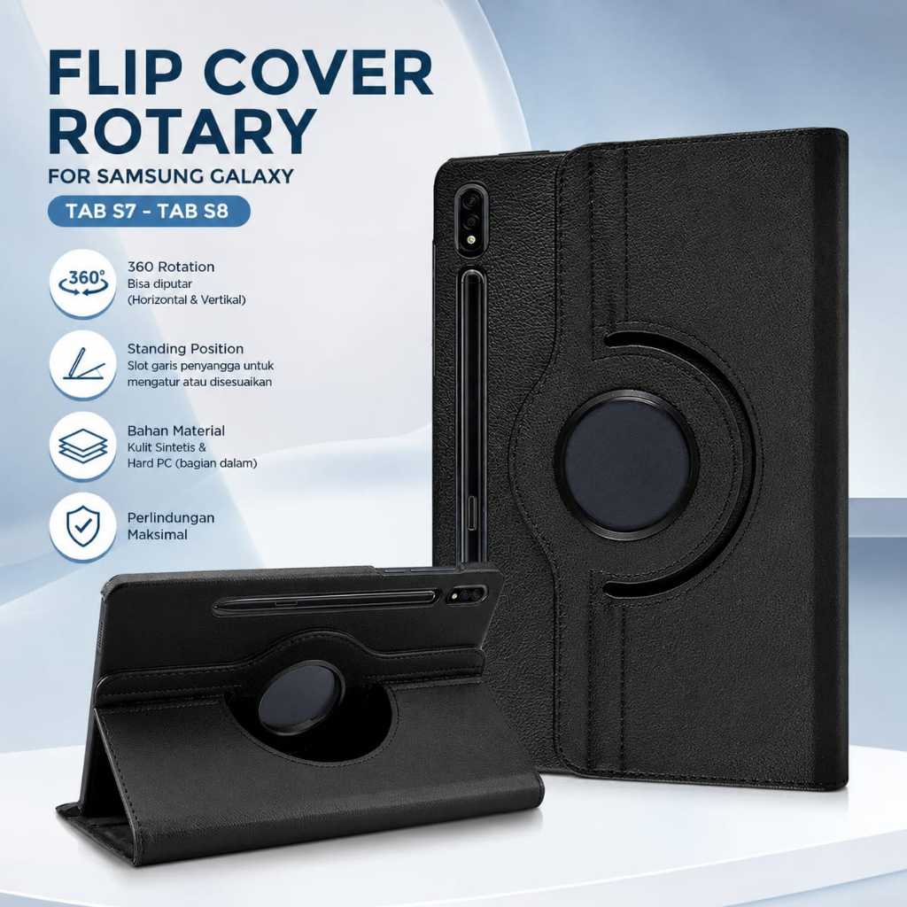 Case Galaxy Tab S7 S8 Flip Cover Leather Casing Stand Rotary 360° Standing Rotasi