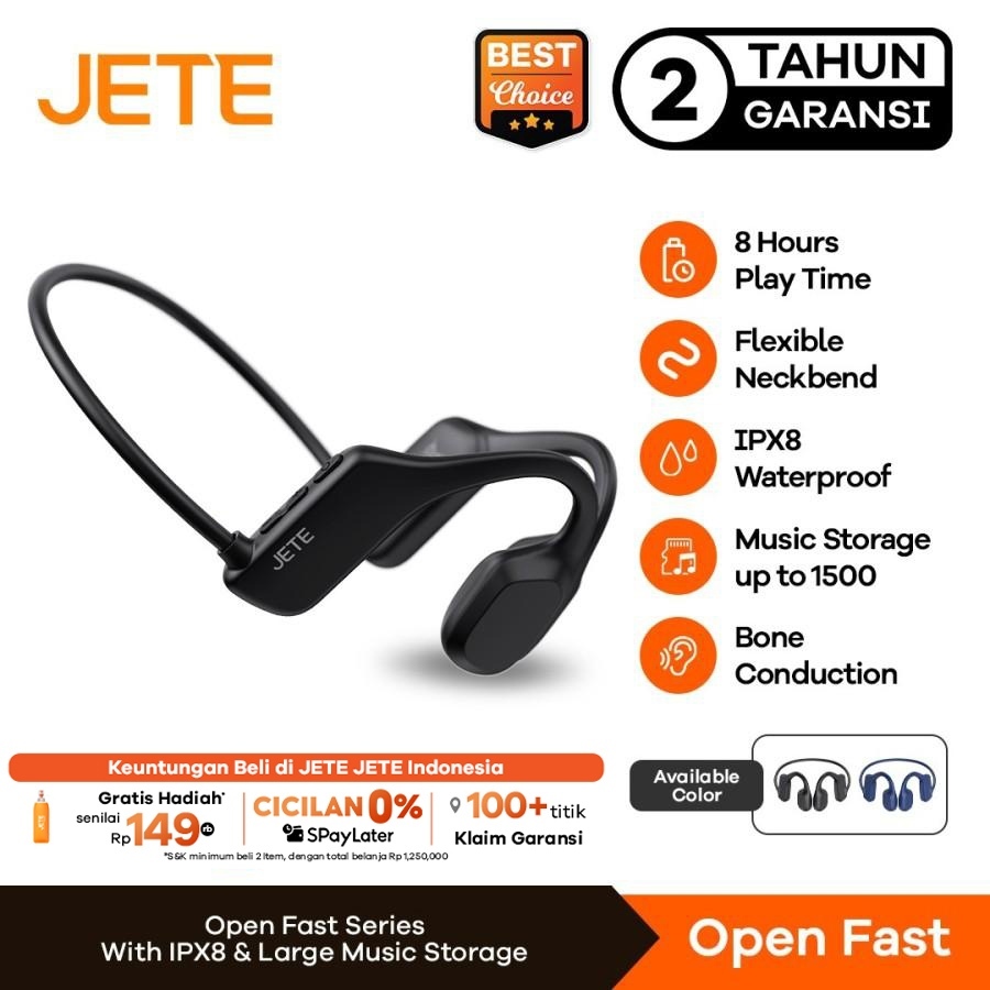 JETE Headset Open Fast Running Open Ear Bone Conduction IPX8 Wireless Earphone Sport Bluetooth Earbu