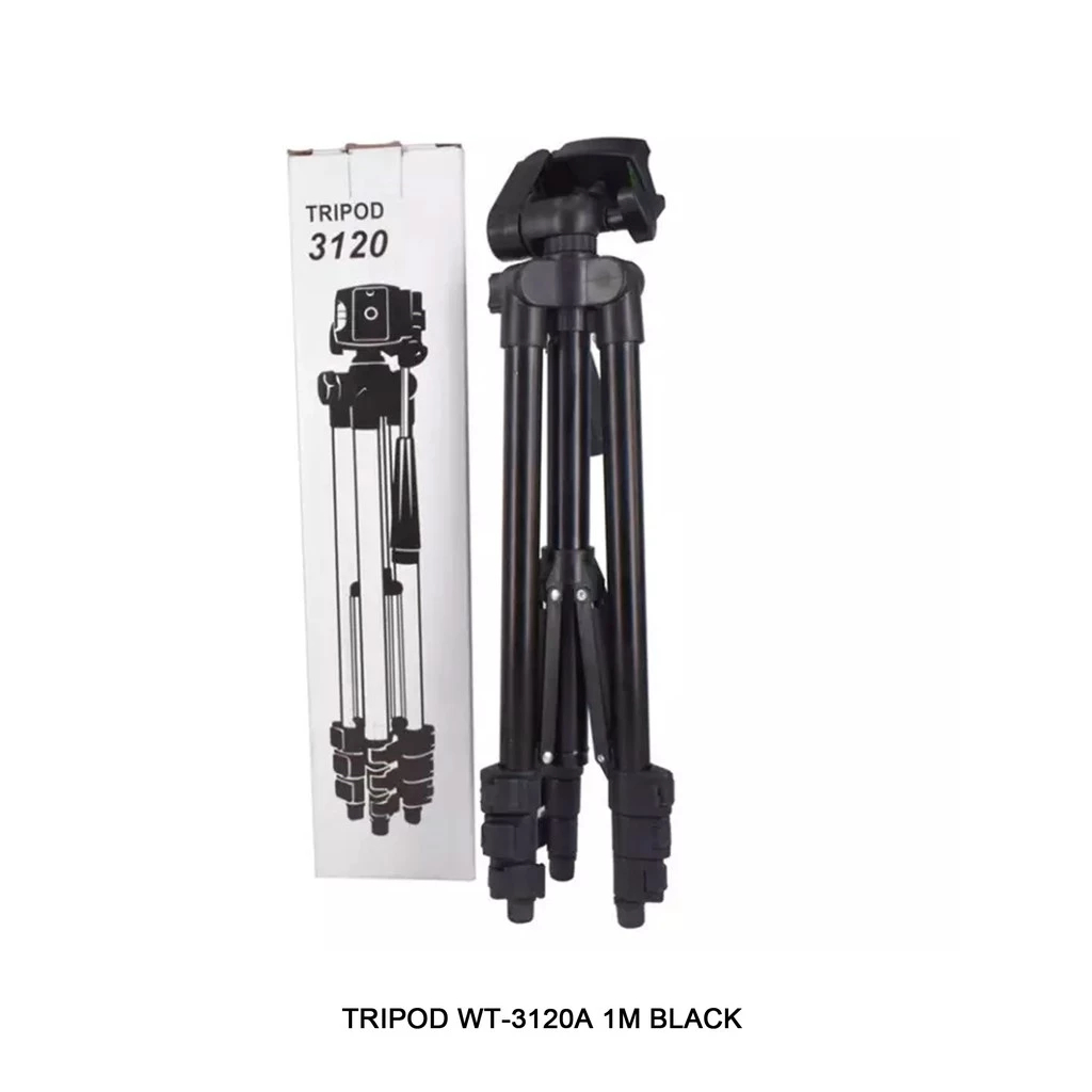 Tripod Lipat 1 Meter dengan Kepala 3 Arah untuk Kamera dan Handphone