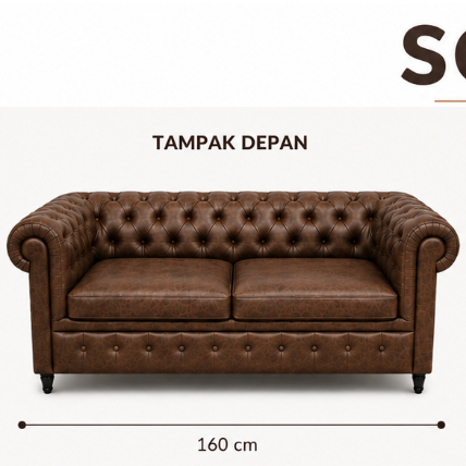 Sofa 2 Dudukan Oscar Coklat – Empuk, Stylish, Cocok Ruang Minimalis