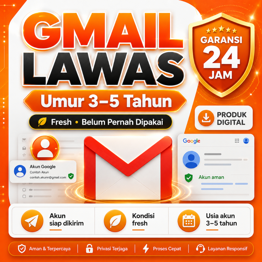 Akun Gmail Lawas Fresh Umur 3-5 Tahun Belum Pernah Dipakai Garansi 24 Jam