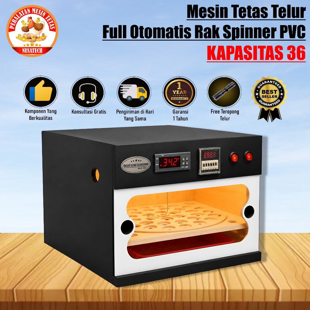NUSATECH INCUBATOR Mesin Tetas Telur Full Otomatis Kap.36 Rak Spinner PVC Penetas Telur Otomatis