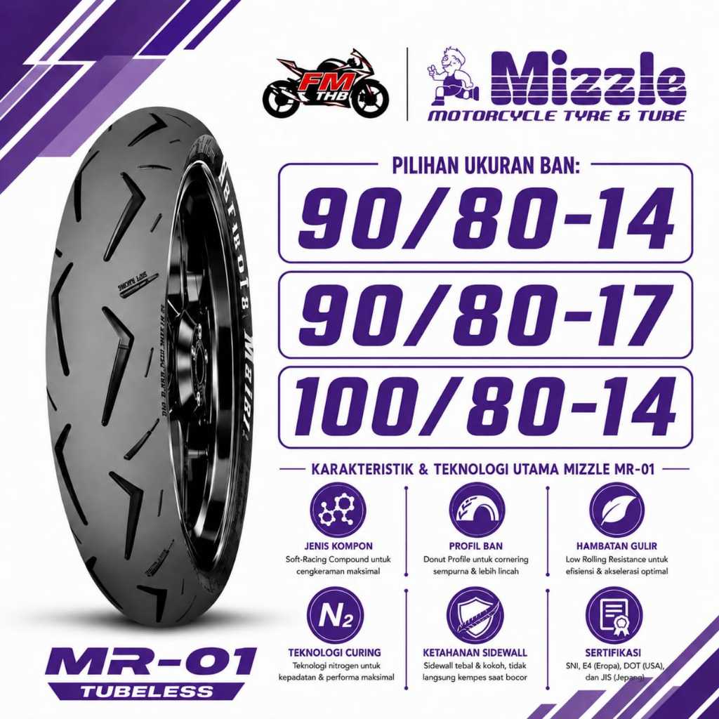 Ban Mizzle MR01 MR-01 Ring 14 , 17  Tubeless - Ban Tubeless (Pilih Ukuran) Ban Motor Ring 14, 17