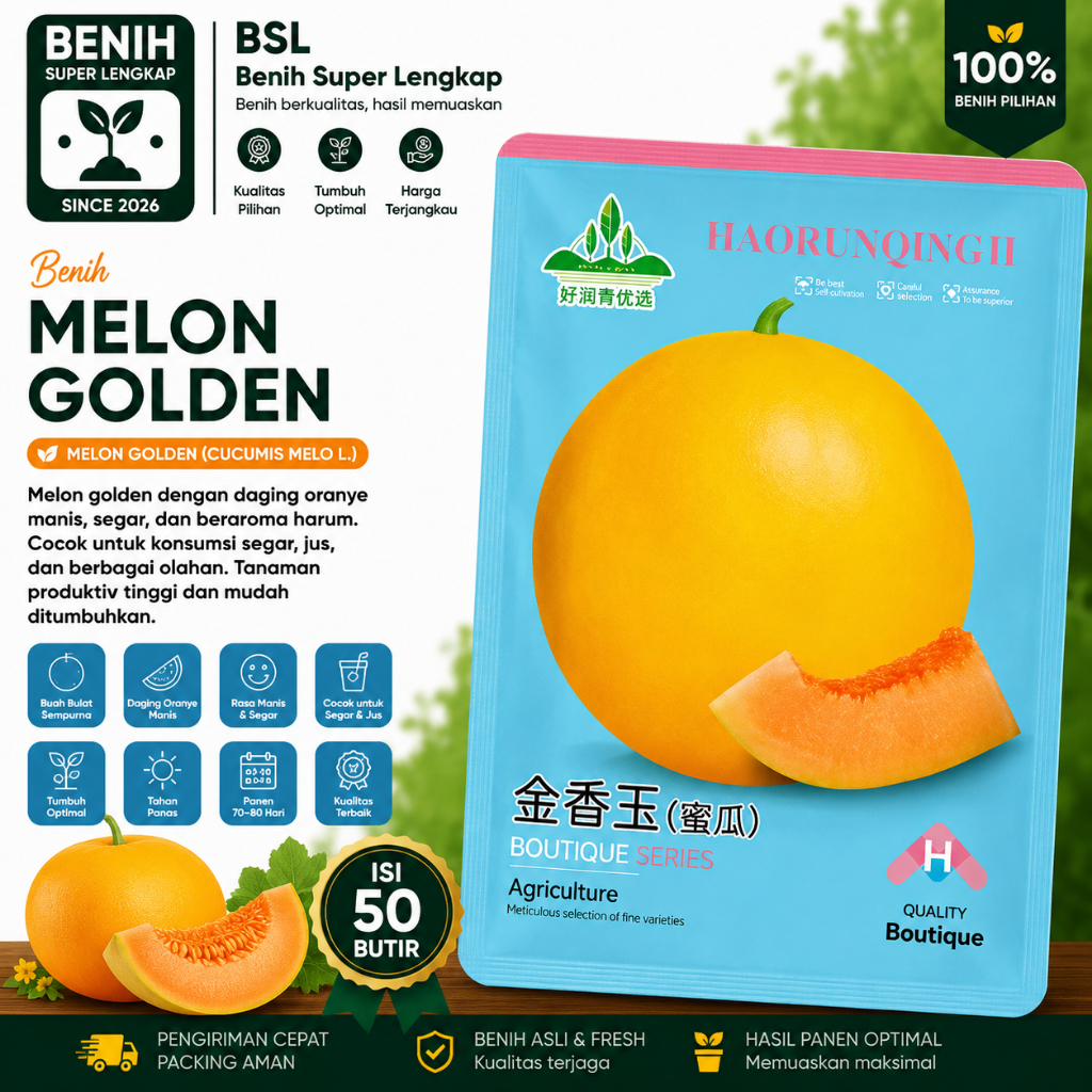 Kemasan Original | Benih Biji Melon Golden | Melon Emas | Melon Kuning | UKI BIBIT