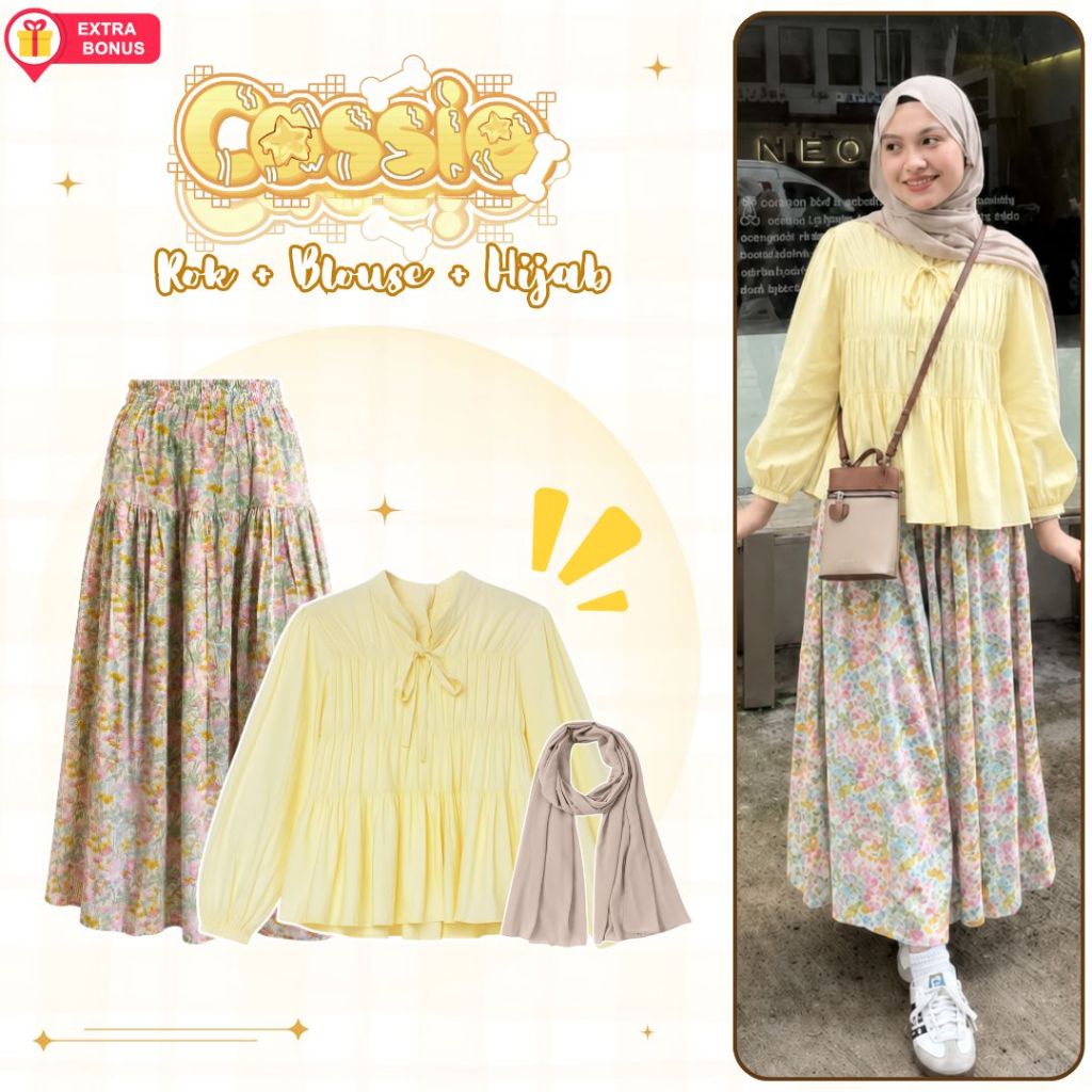 oneset 3in1 - Blouse Mireya + Rok Floral + Jilbab Bellasquare | ootd outfit cewek wanita anak peremp