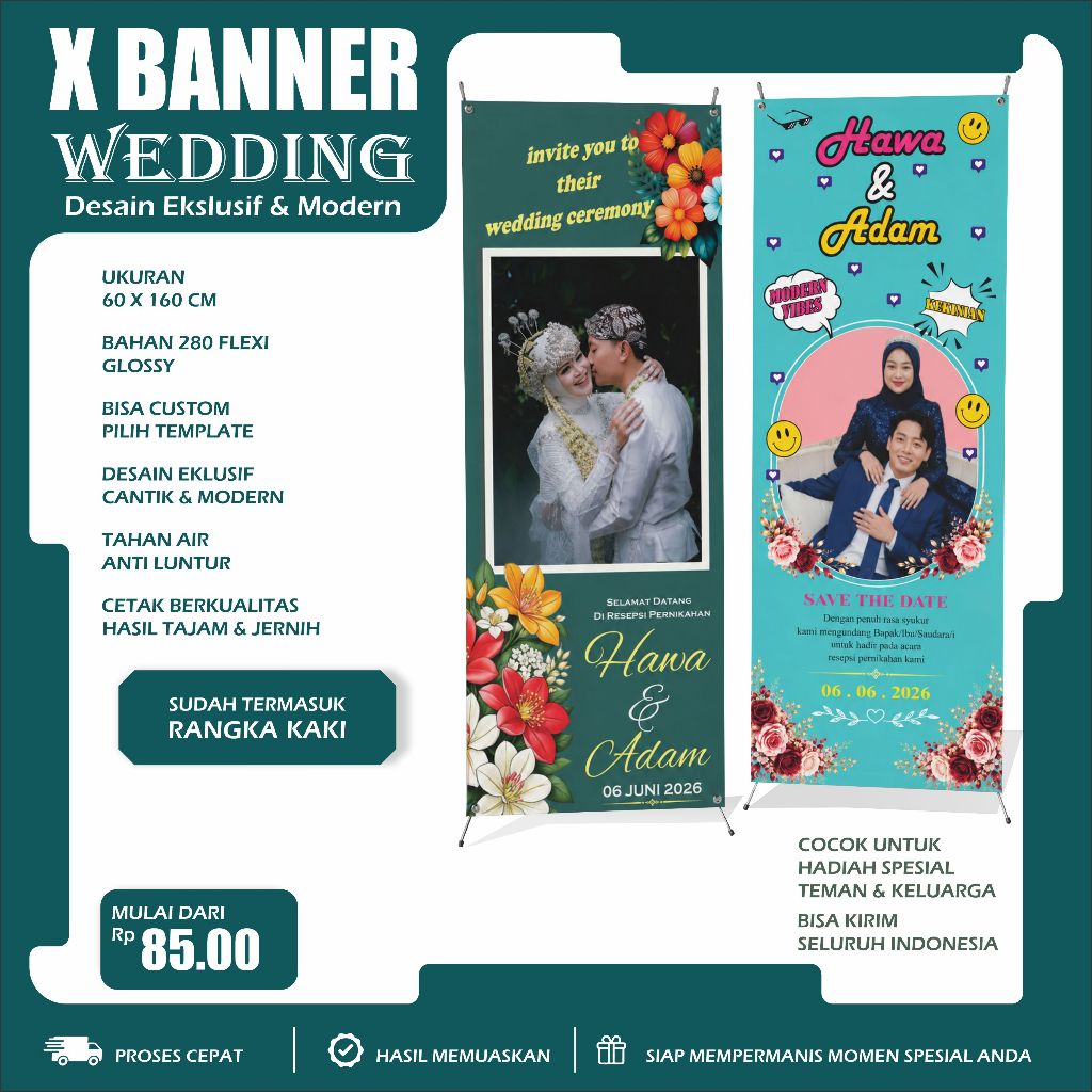 X BANNER PERNIKAHAN/BANNER WEDDING/BANNER 60 X 160 CM / GRATIS DESAIN,TIANG X BANNER MURAH