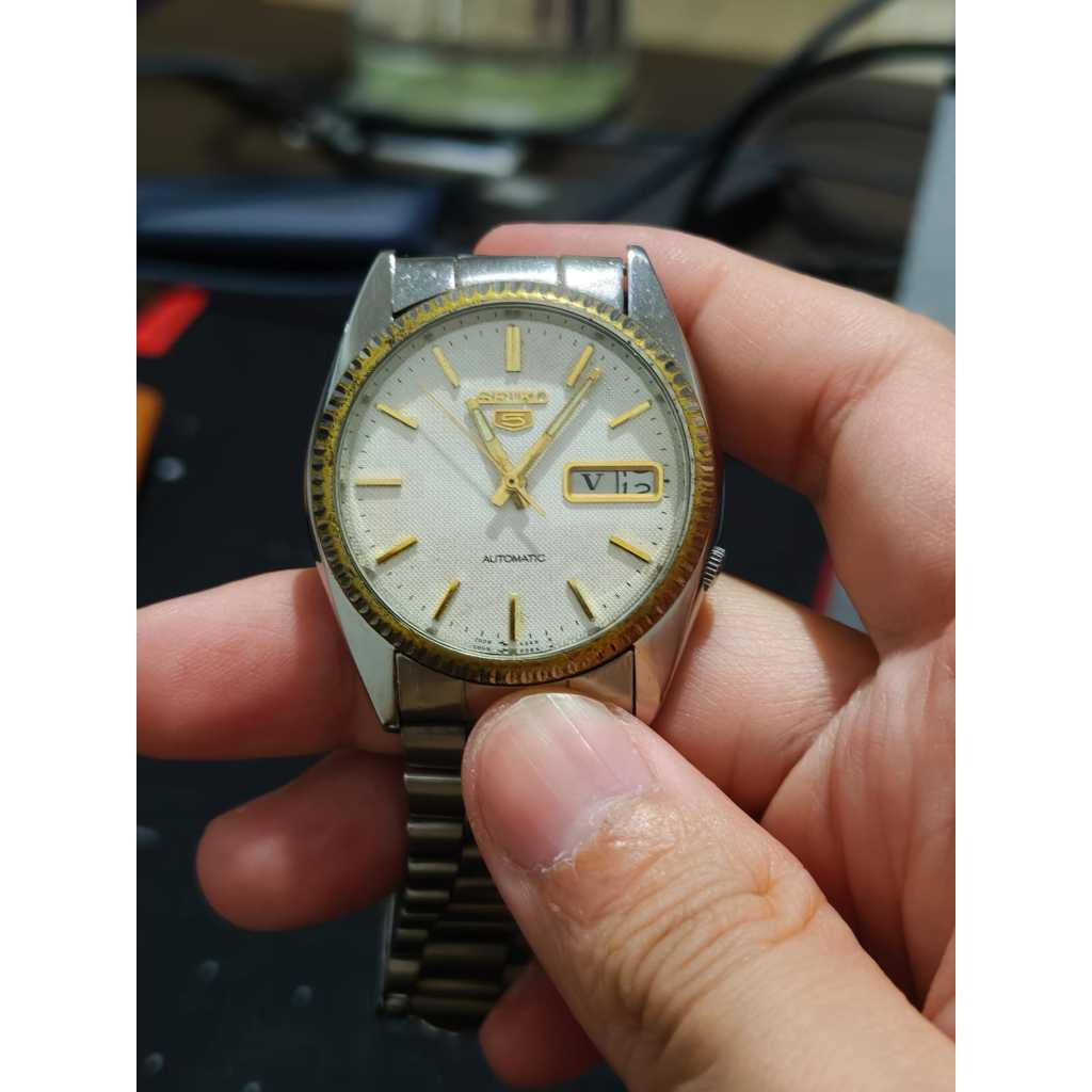 [ PRELOVED ] SEIKO 5 SNXJ90 7009-3110 AMERICAN PSYCHO - Gold Fluted Bezel Two-Tone Style