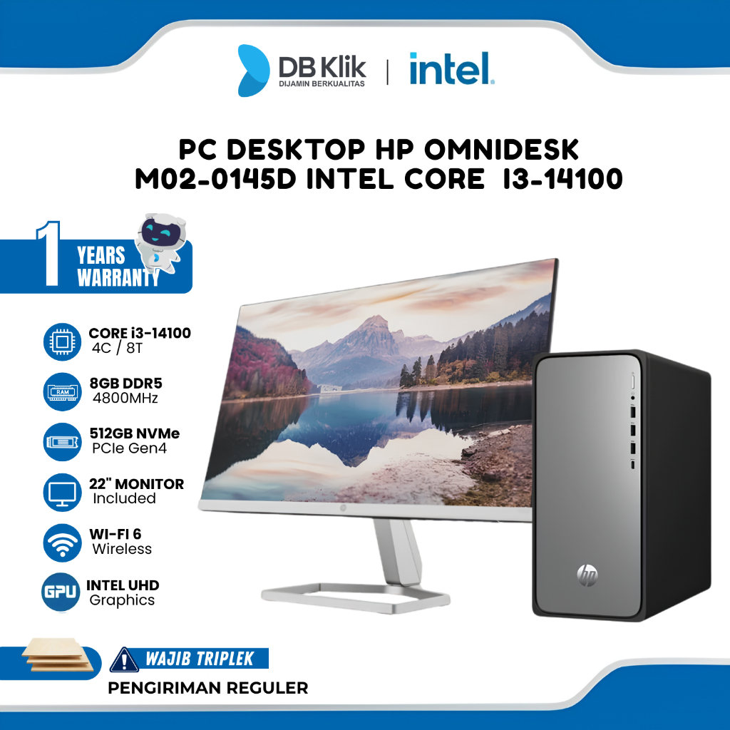 PC Desktop HP OmniDesk M02-0145D INTEL Core i3-14100 8GB DDR5/512GB M.2 NVMe INTEL UHD Windows 11 Ho