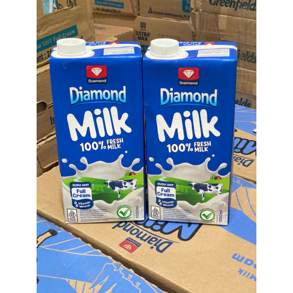 (1 dus) Diamond Milk Full Cream Susu UHT 1l isi 12pcs