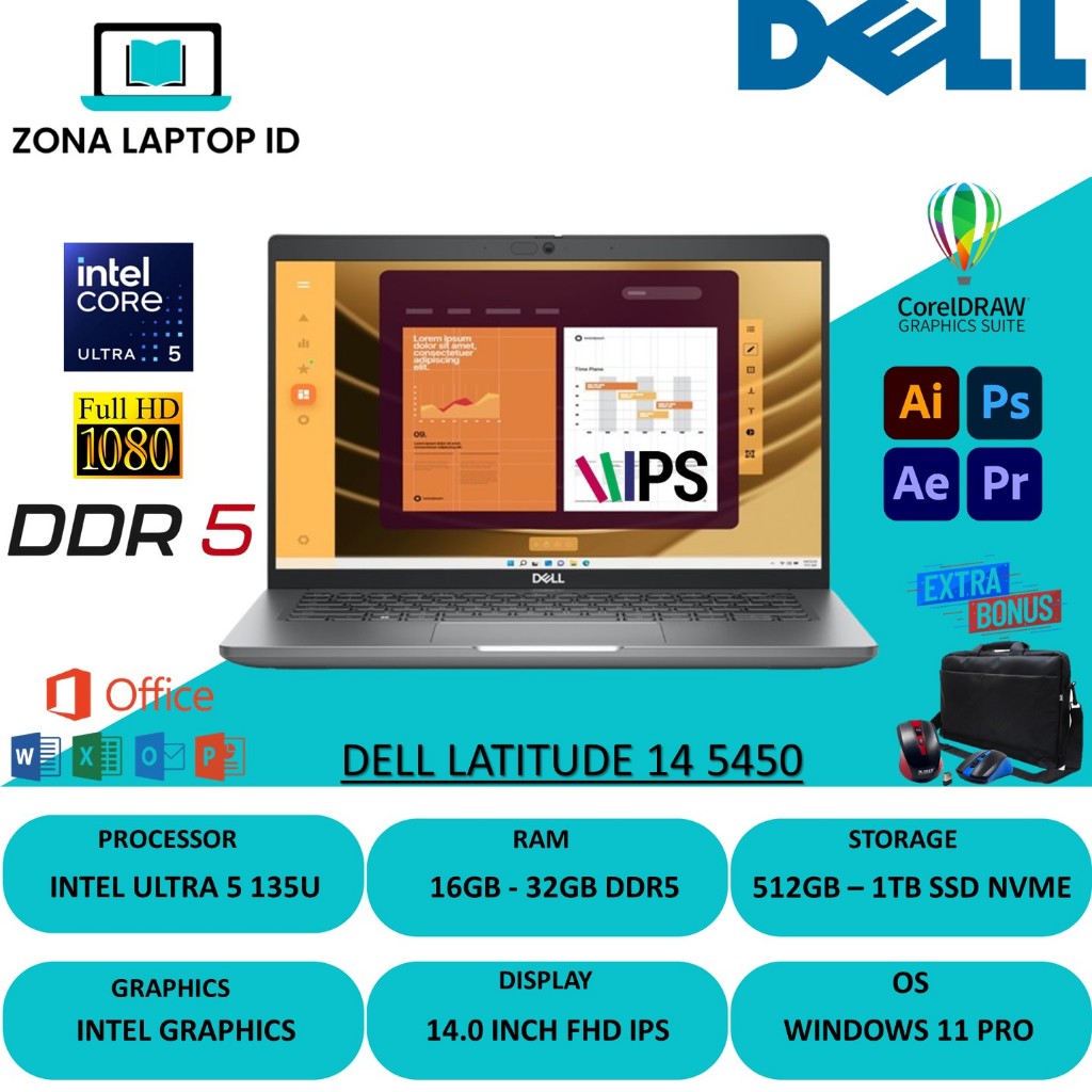 Laptop Dell Latitude 14 5450 Intel Ultra 5 135U 32GB DDR5 1TB SSD FHD IPS Windows 11 Home