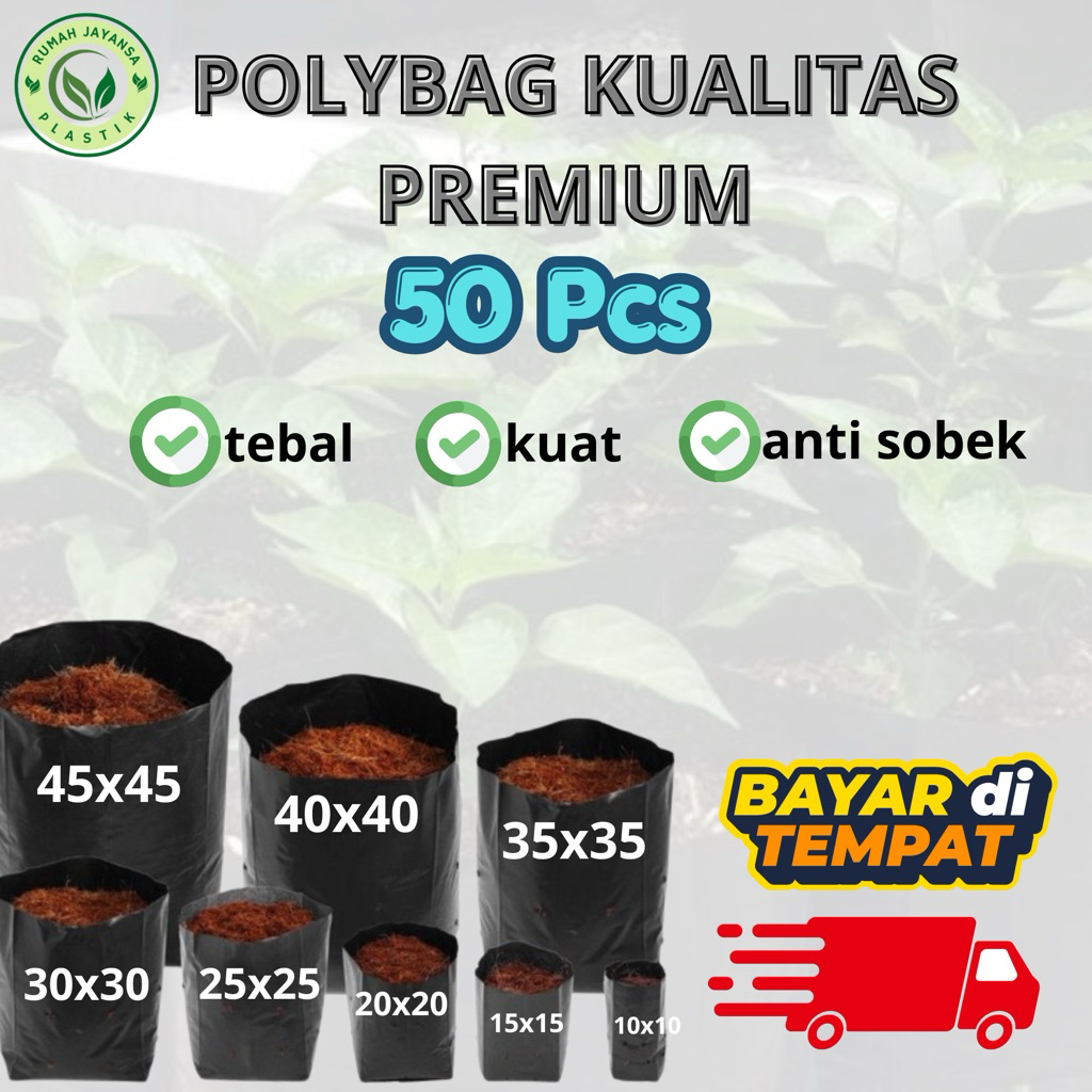 Polybag Plastik Hitam Tebal Kantong Semai 40x40 30x30 20x20 15x15 Grosir 50pcs Murah