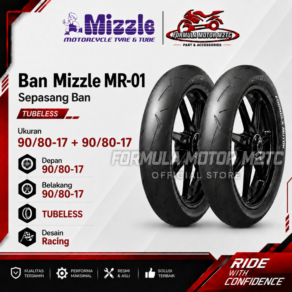 Paket Ban 90/80-17 + 90/80-17 MIZZLE MR01 MR-01 Tubeless Ring 14 Soft Compound Racing Balap Profil D