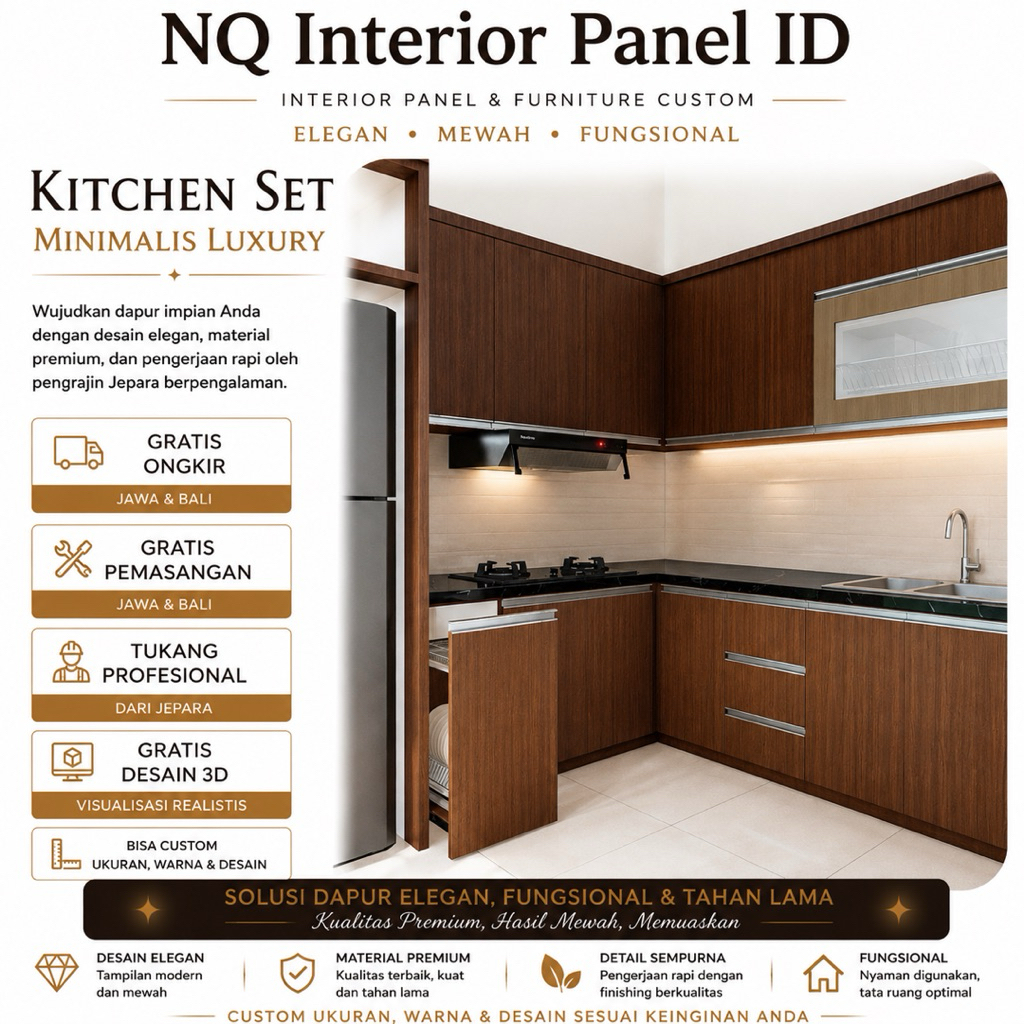 Kitchen Set Minimalis Mewah Custom Multiplek Finishing HPL Premium Jepara
