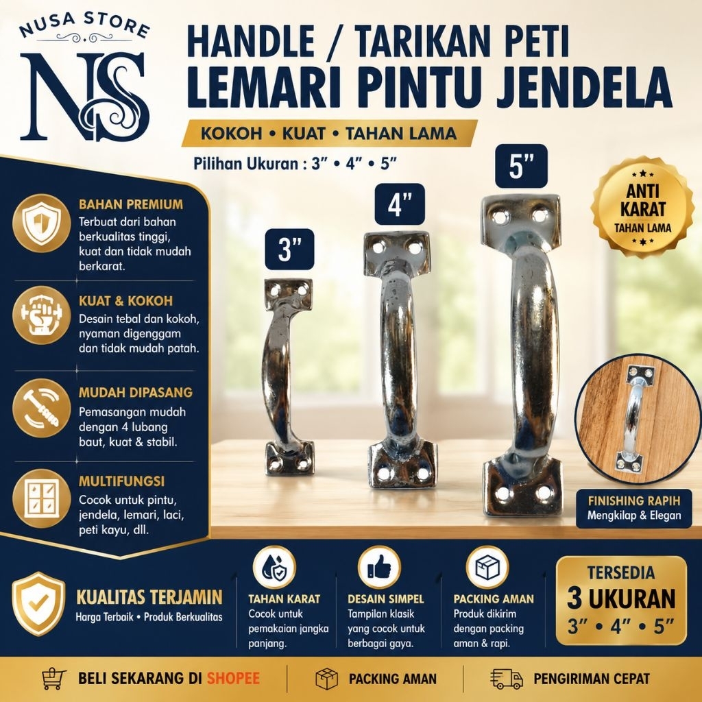 [FREE SKRUP] HANDLE PETI BESI CHROME GAGANG JENDELA KAYU LEMARI LACI KLASIK JADUL MINI KECIL TANGGA 