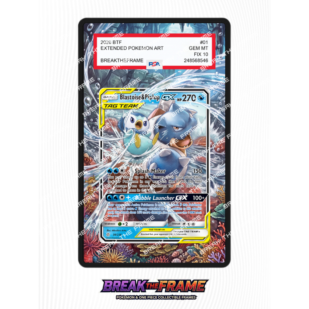 Blastoise & Piplup GX - Cosmic Eclipse #38 - Extended Art Pokemon TCG for Slab Guard / Slab Sleeve