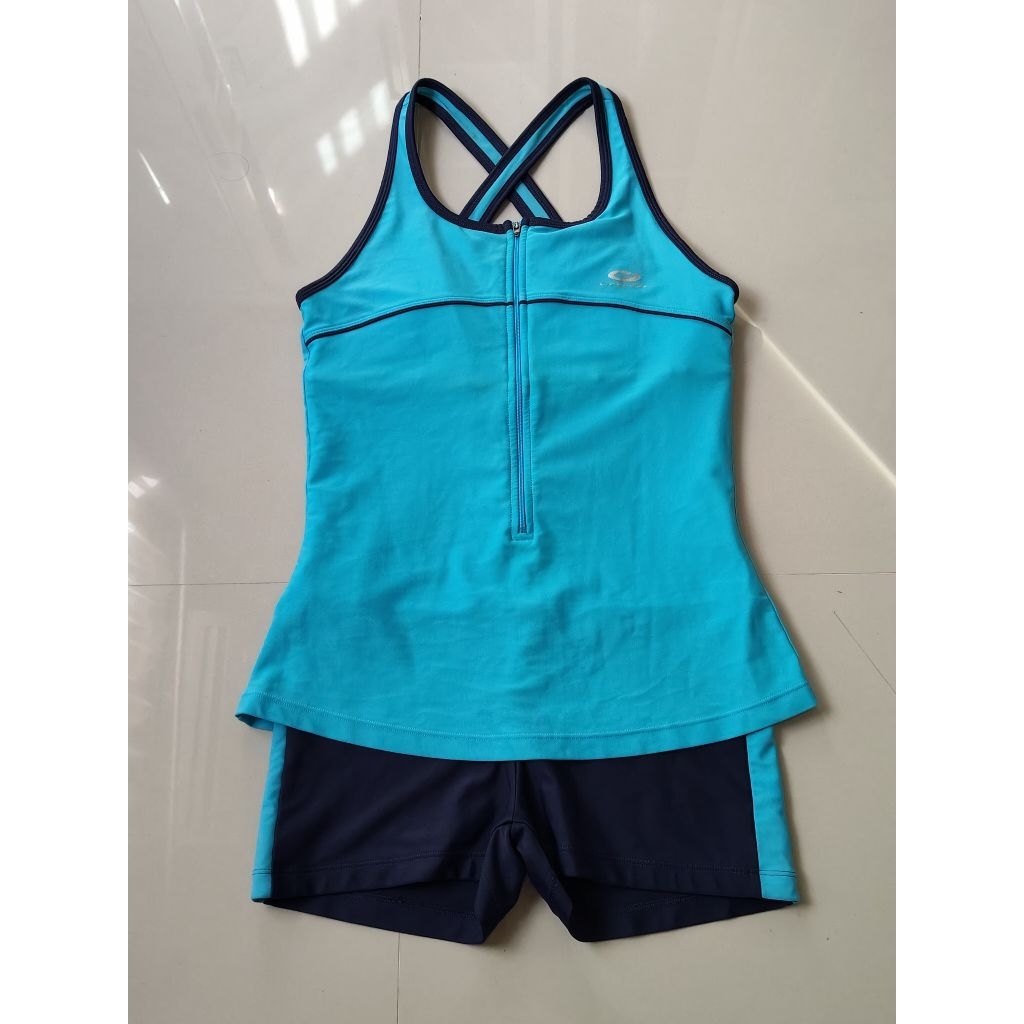 Baju Renang Wanita model Boyleg Opelon biru size XL- Preloved