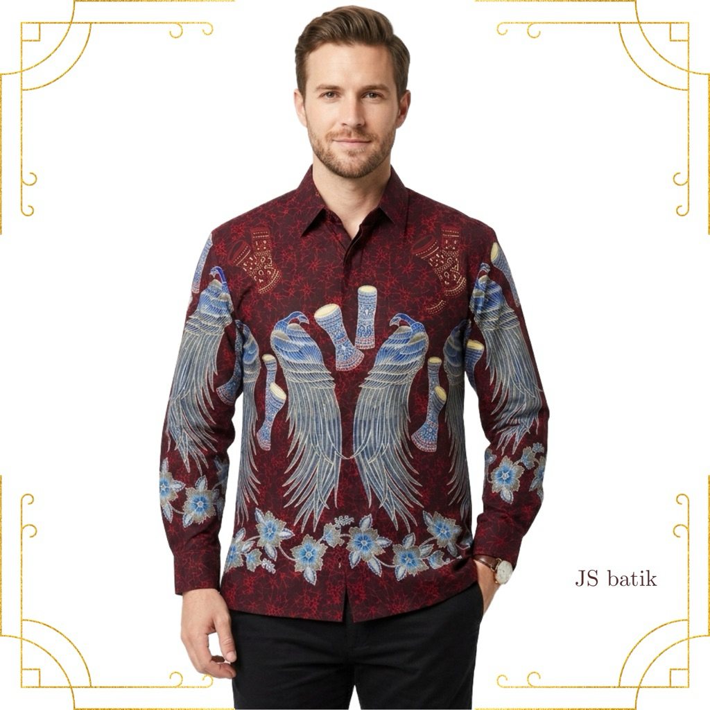 JSBATIK / Batik Papua Cendrawasih Warna Merah / Kemeja Batik Cendrawasih Lapis Furing