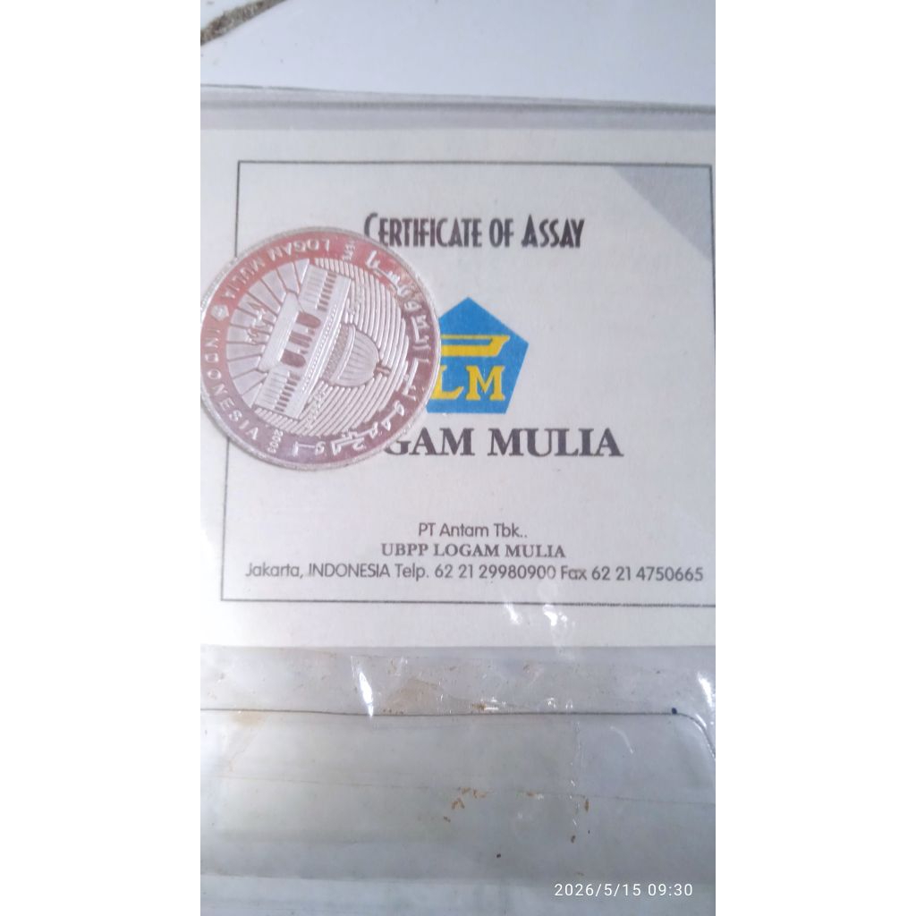 1 dirham antam / logam mulia / koin perak antam / sertifikat assay LBMA