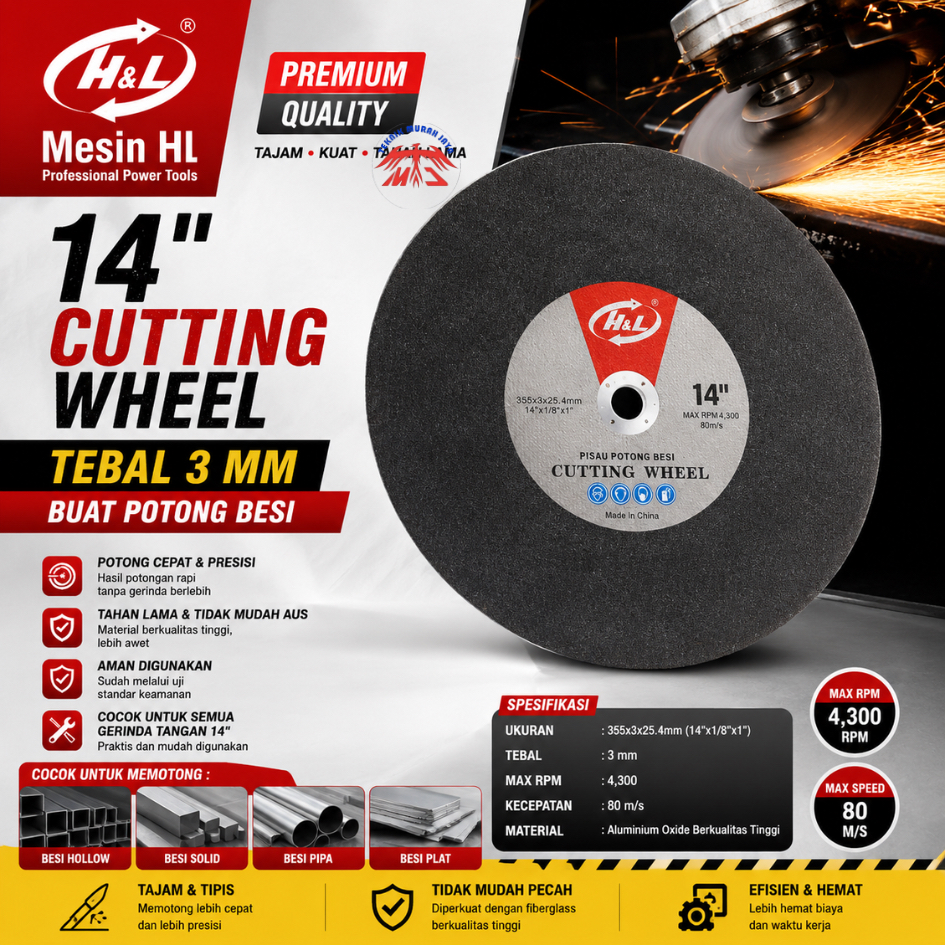 HNL HL H&L Batu Potong 14" x 3 mm A30TBF - 41 Batu CUT OFF Gerinda Potong 14 INCH x 3 mm Cut Off Whe