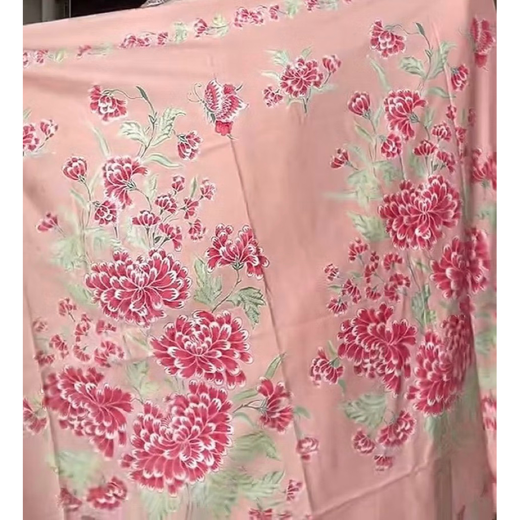 PREMIUM BEST SELLER KAIN BATIK ENCIM   KOMBINASI TULIS MOTIF  BUNGA SERUNII WARNA  SOFT PINK/ BAHAN 