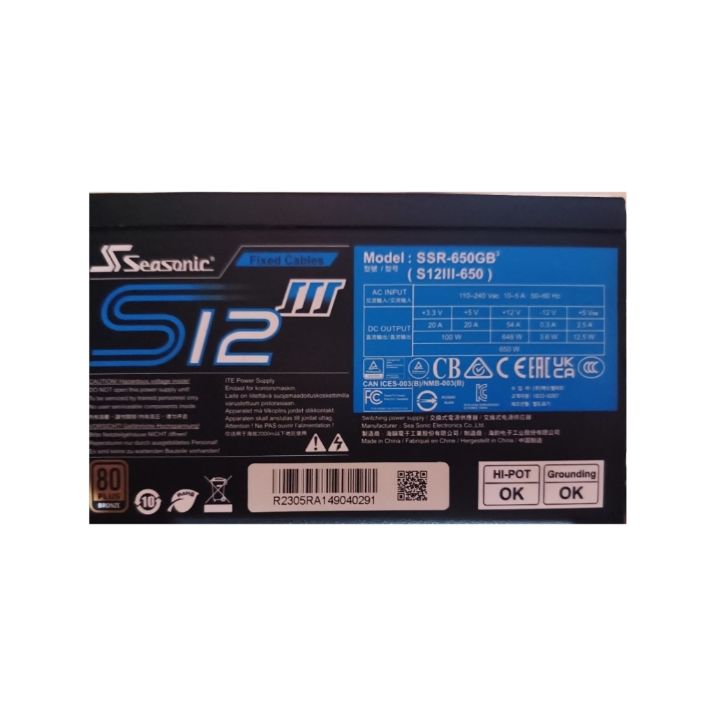 PSU SEASONIC 650watt bronze