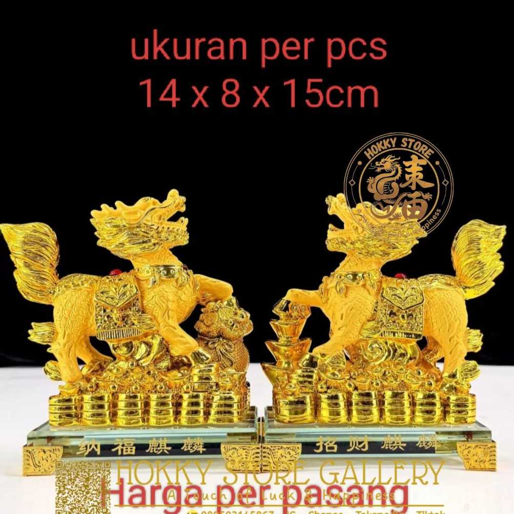 Pajangan Sepasang Patung Qilin Emas Feng Shui Ornamen Penolak Energi Negatif Hiasan Ruang Tamu Rumah