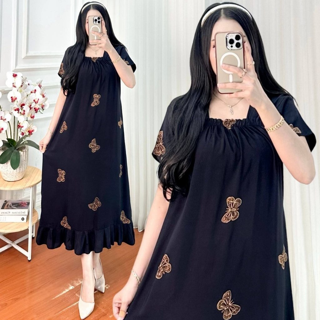 Toyya Galery Daster Fuji Wanita LD 110 Rayon Premium Karet Dada Busui Friendly Kupu Kupu Kekinian Ad