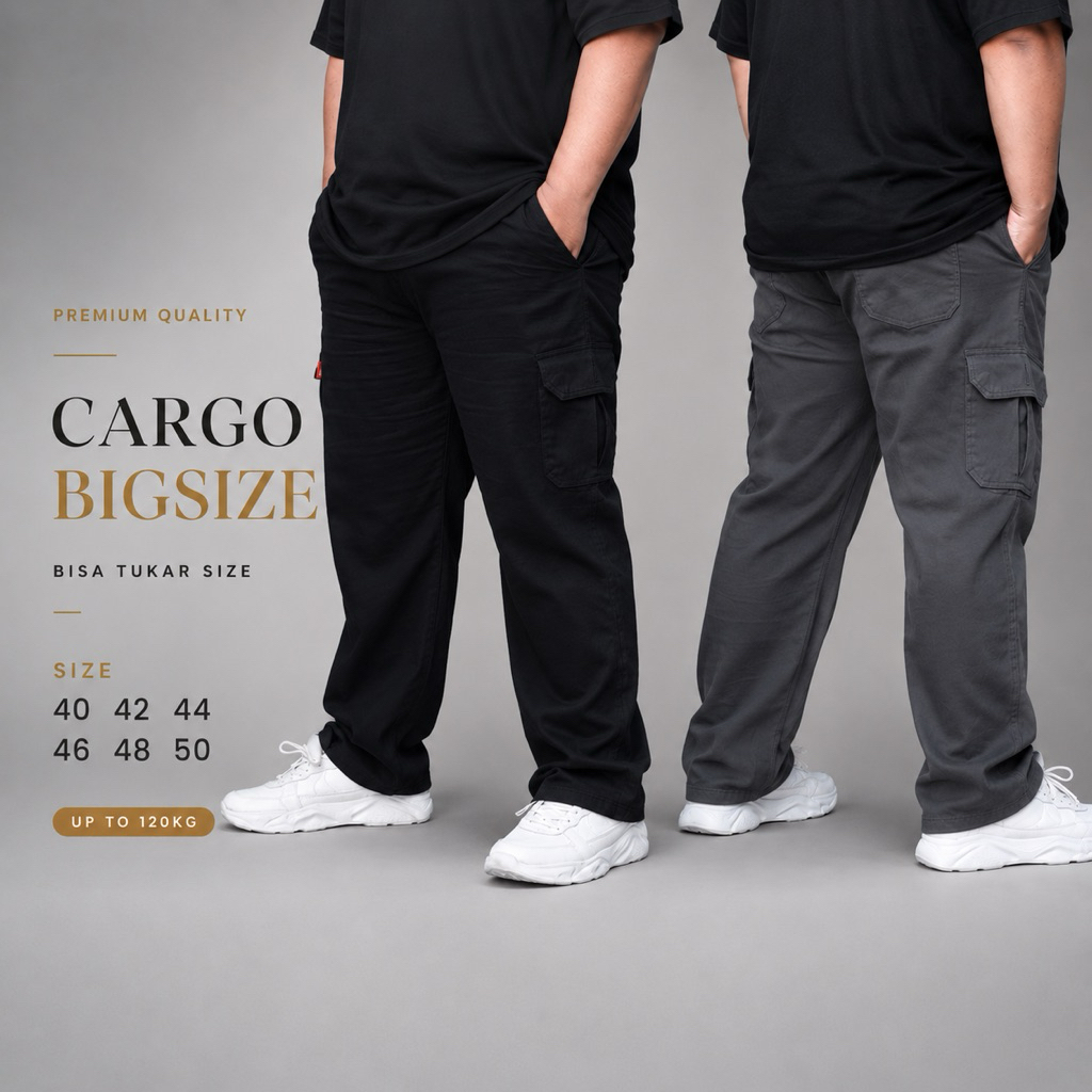 Celana cargo panjang jumbo pria 50 44 46 48 celana cargo ukuran badan besar bahan premium LP 150 140