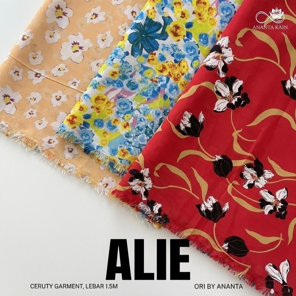 Kain Sifon Ceruty  Motif Bunga Nude Cream - Kain Kaftan Outer Mewah
