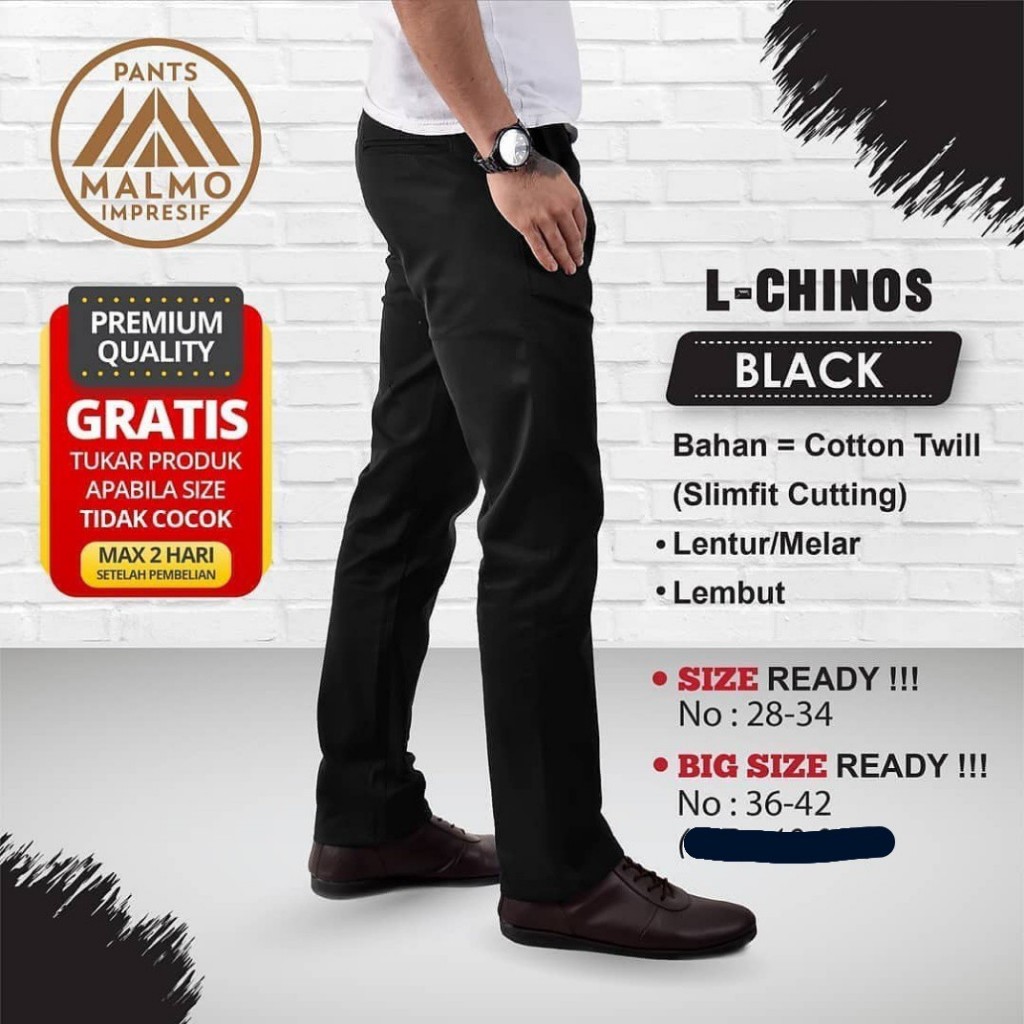 Malmo Quality Premium Celana Chino Panjang Pria Celana reguler  Warna hitam kode ART 04
