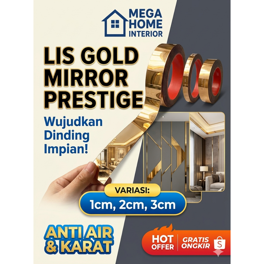 List Dekorasi Dinding Stainless Steel Gold-Lis Plafon Lantai Fleksibel