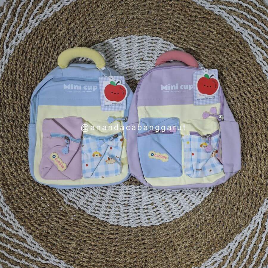 Tas Sekolah Ransel Anak Cowo/Cewe Bahan Poliester Motif BONEKA KOTAK KOTAK SAKU DUA Terbaru