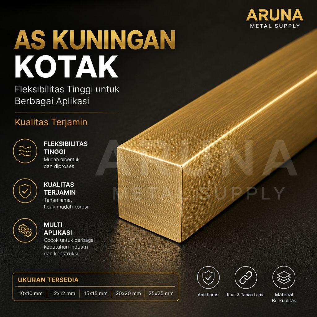 As kuningan kotak 32mm x 32mm x 150mm | As kuningan segi empat