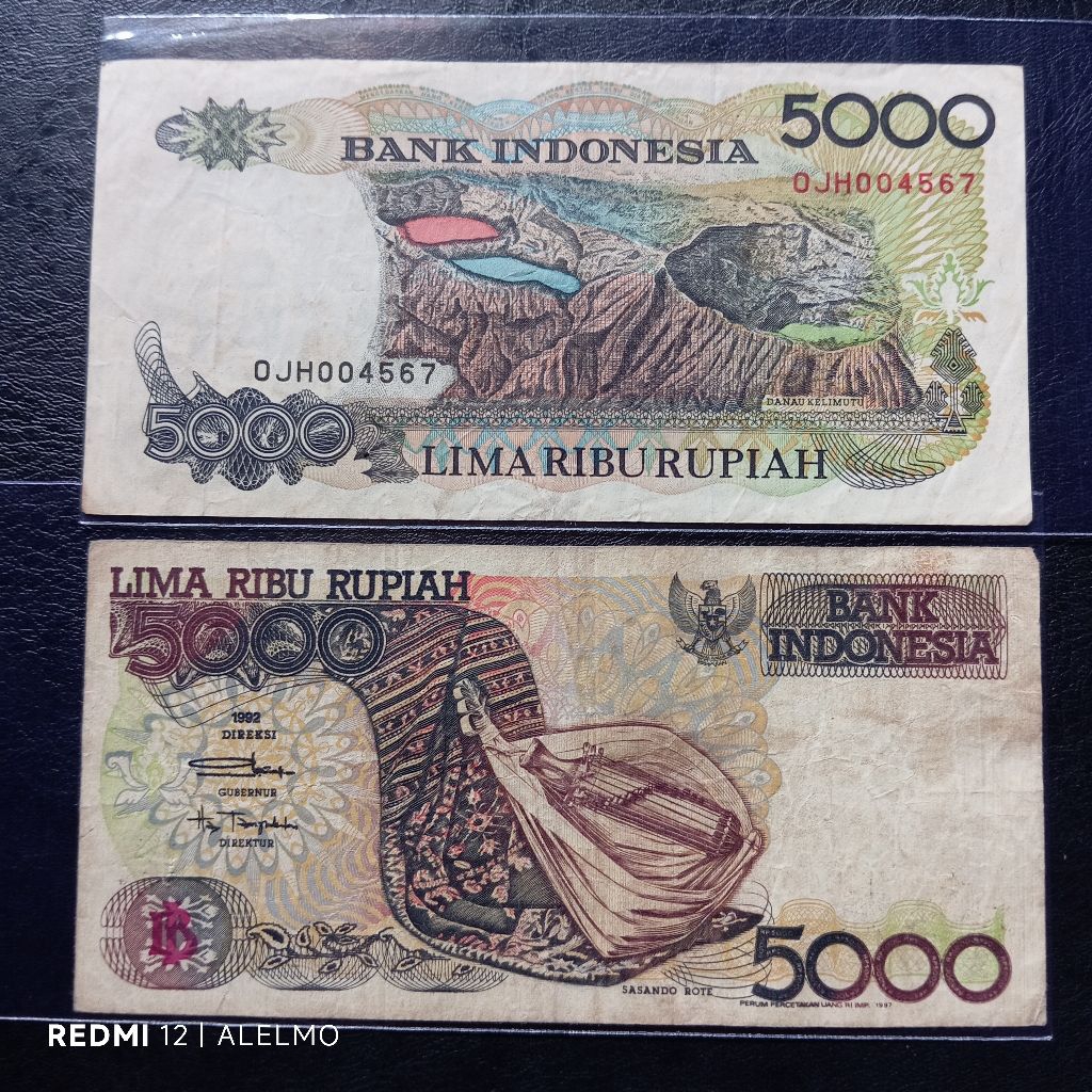 no seri cantik uang kertas 5000 sasando tahun 1992 asli