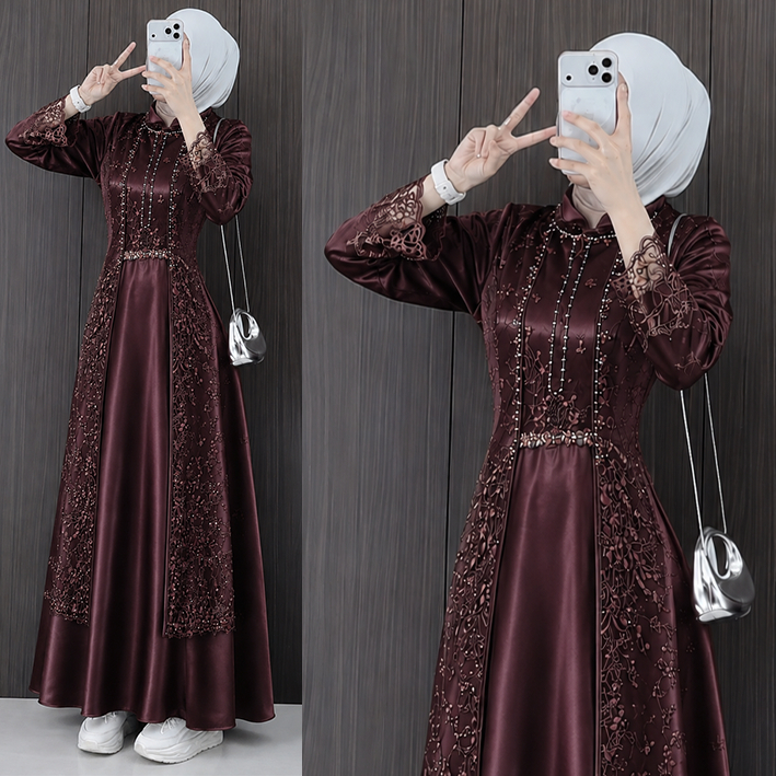 Oneset Inner Outer Lepas Pasang  Setelan Wanita Muslim Modern Lebaran 2027 Gamis Rompi Lepas Kondang