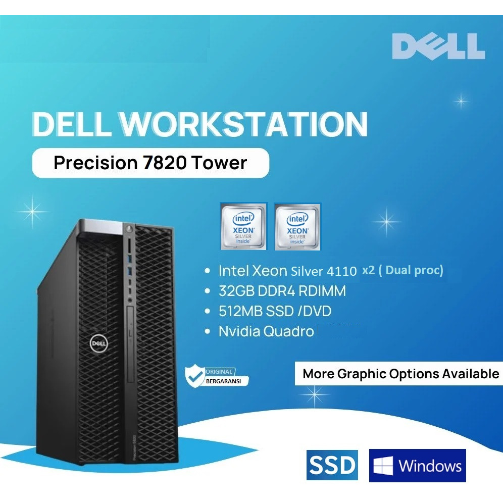 DELL Precision T7820 Dual Xeon Silver 32CPu 16Core PC Server Workstation DDR4 128GB SSD 1TB VGA RTX 