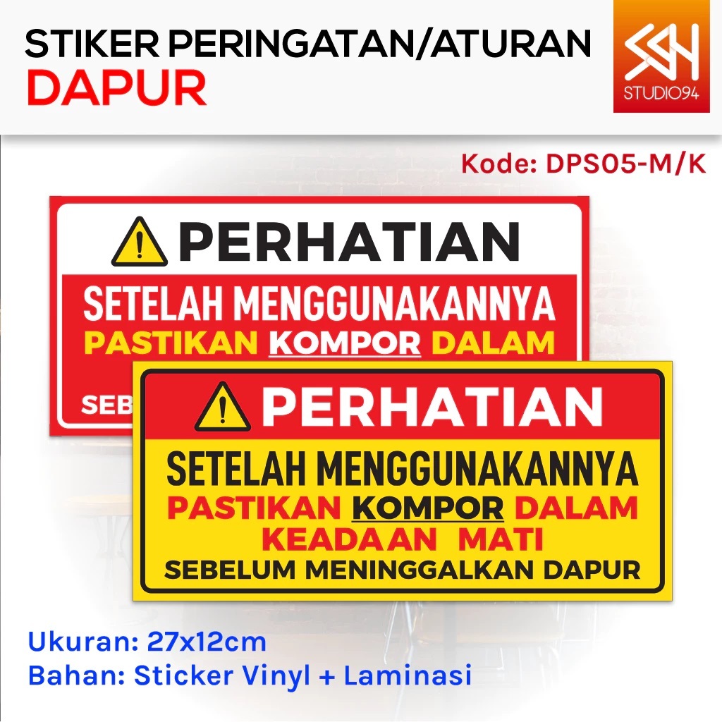 Stiker Peringatan Di Dapur Kos Kostan | Sticker Aturan Dapur Umum | Vinyl Anti Air