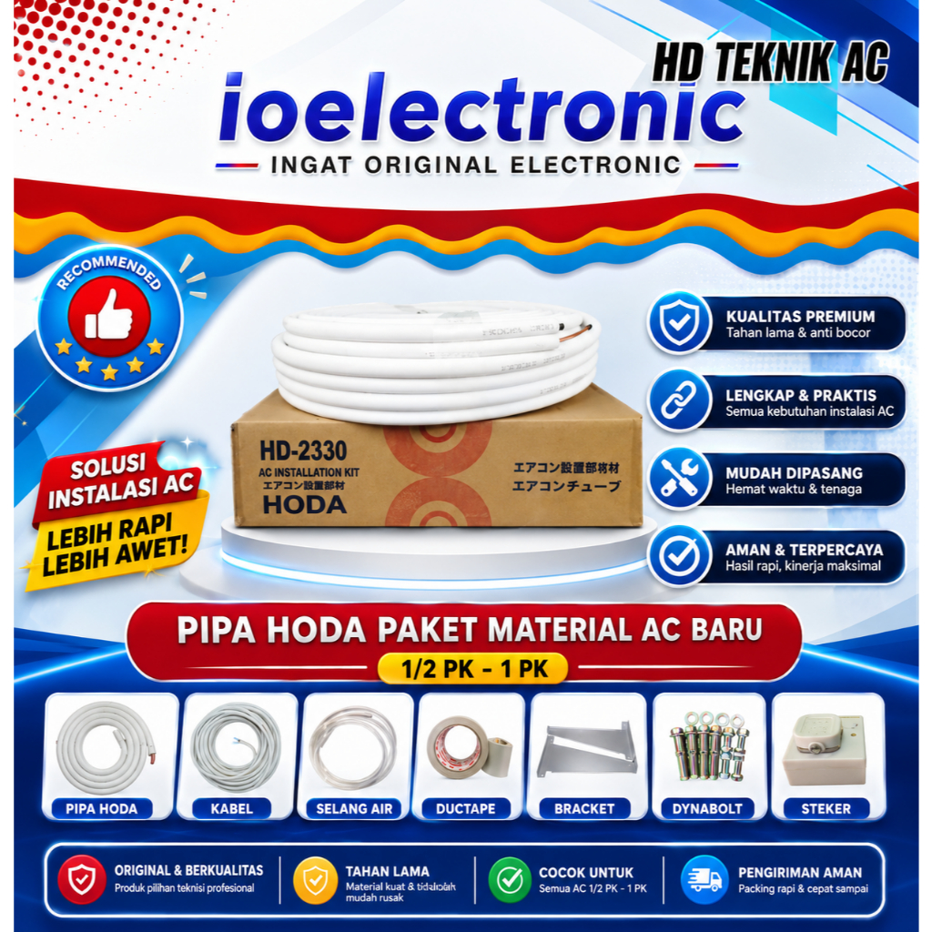 PIPA HODA PAKET MATERIAL AC BARU 1/2 PK - 1 PK LENGKAP
