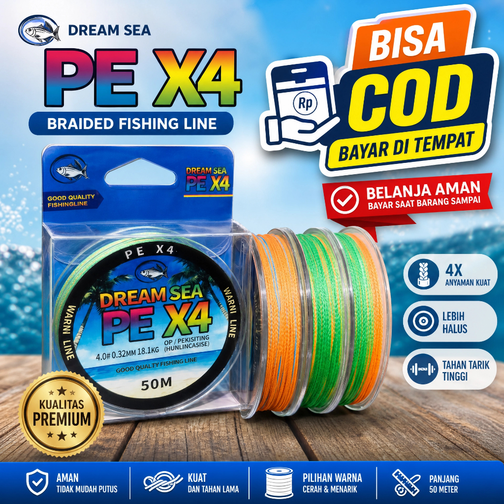 50M Tali Pancing PE X4 Tahan Abrasi Senar Pancing Sensor Bright NEO Super Kuat Tarik Senar Pancing S
